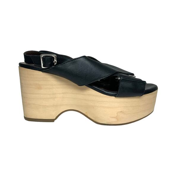 Marni Womens Size 39 Black Leather Wood Platform Sandals - Picture 6 of 10